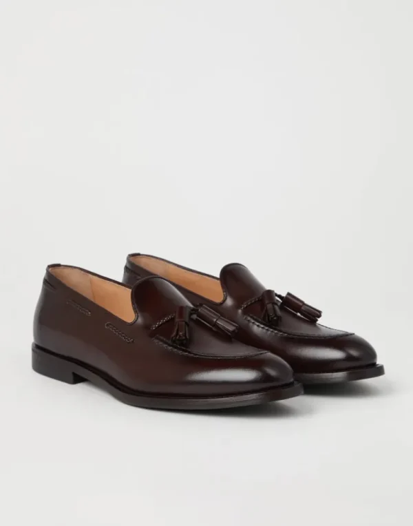 Aged calfskin loafers with tassels