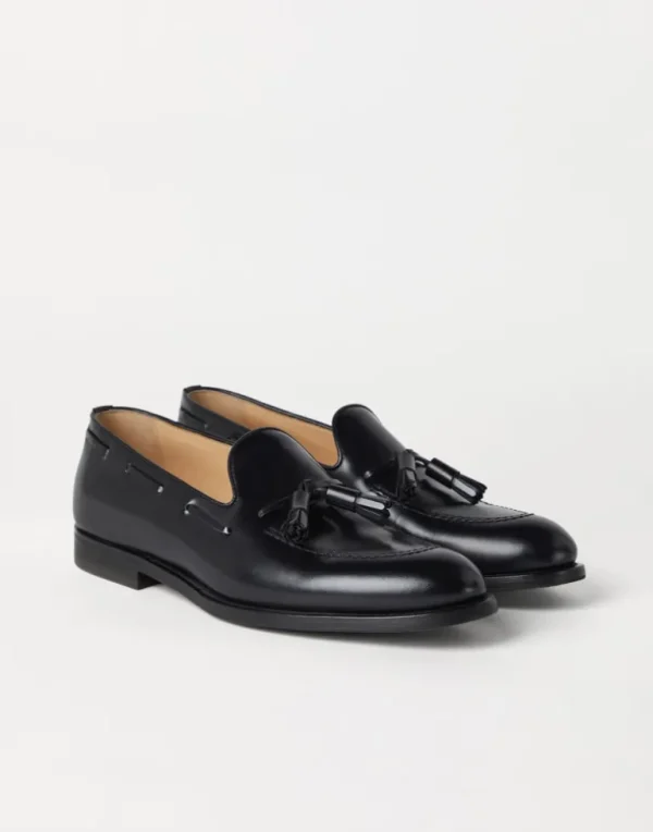 Aged calfskin loafers with tassels