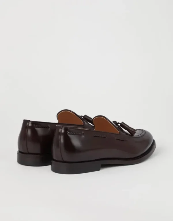 Aged calfskin loafers with tassels