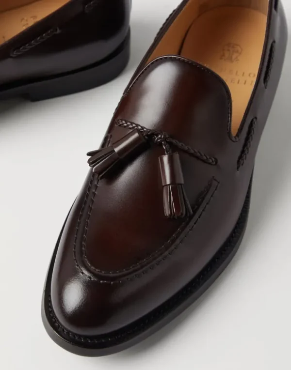 Aged calfskin loafers with tassels