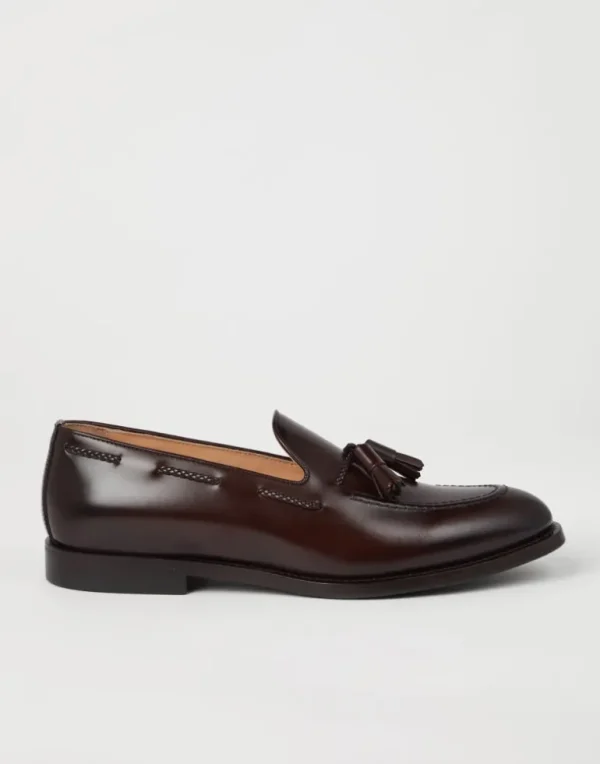 Aged calfskin loafers with tassels