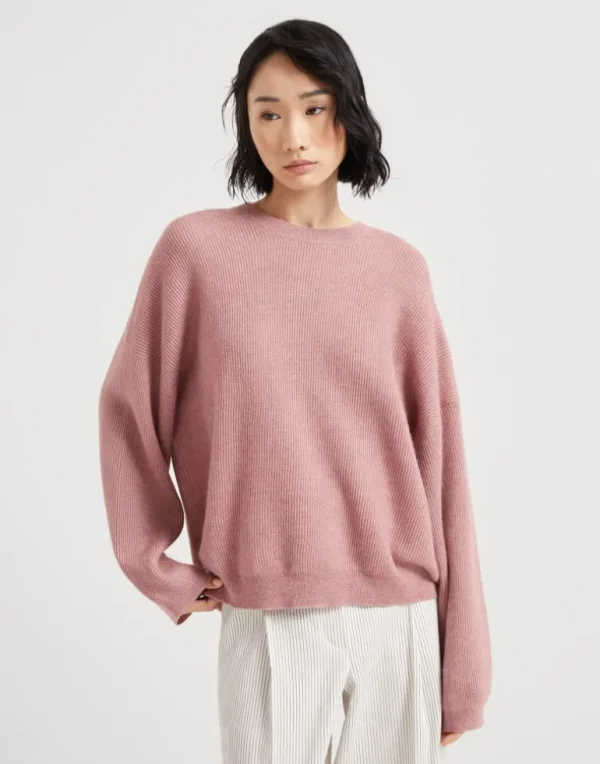 Alpaca and cotton English rib sweater with monili