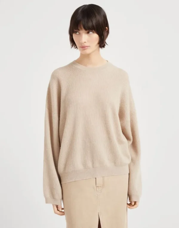 Alpaca and cotton English rib sweater with monili