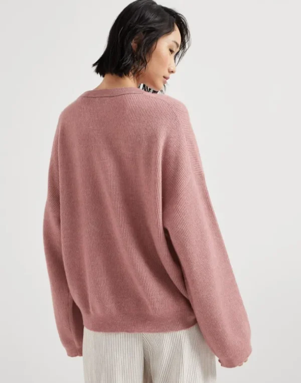 Alpaca and cotton English rib sweater with monili