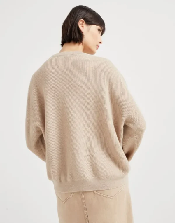 Alpaca and cotton English rib sweater with monili