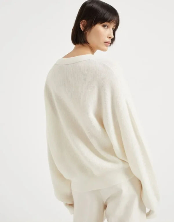 Alpaca and cotton English rib sweater with monili