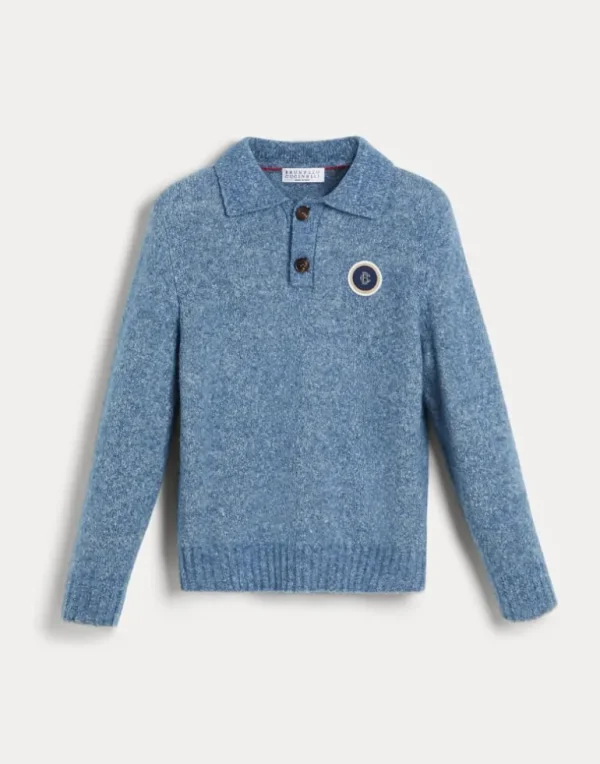 Alpaca, cotton and wool knit polo with patch