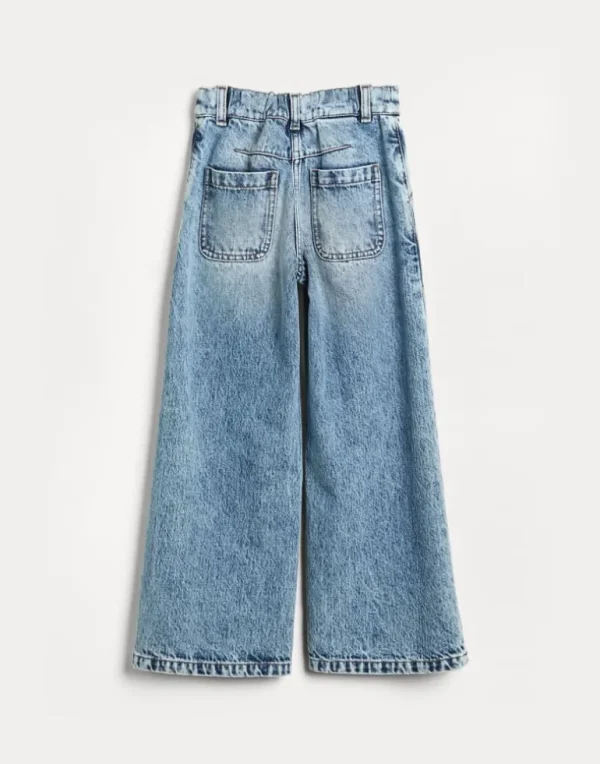 Authentic denim A-line trousers with monili