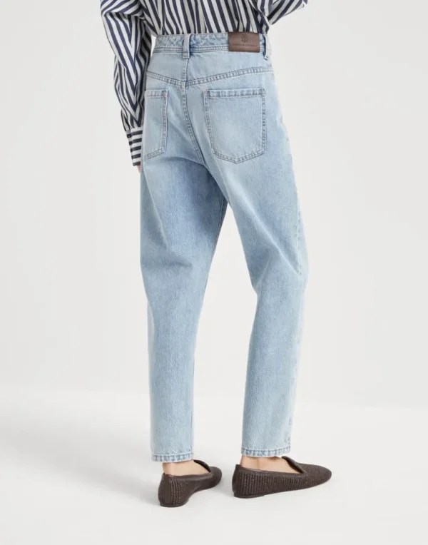 Authentic denim baggy tapered trousers