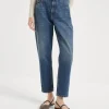 Authentic denim baggy trousers with shiny tab