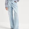 Authentic denim contemporary loose trousers with monili