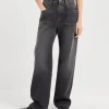 Authentic denim loose trousers with shiny tab