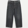 Authentic denim straight trousers with monili