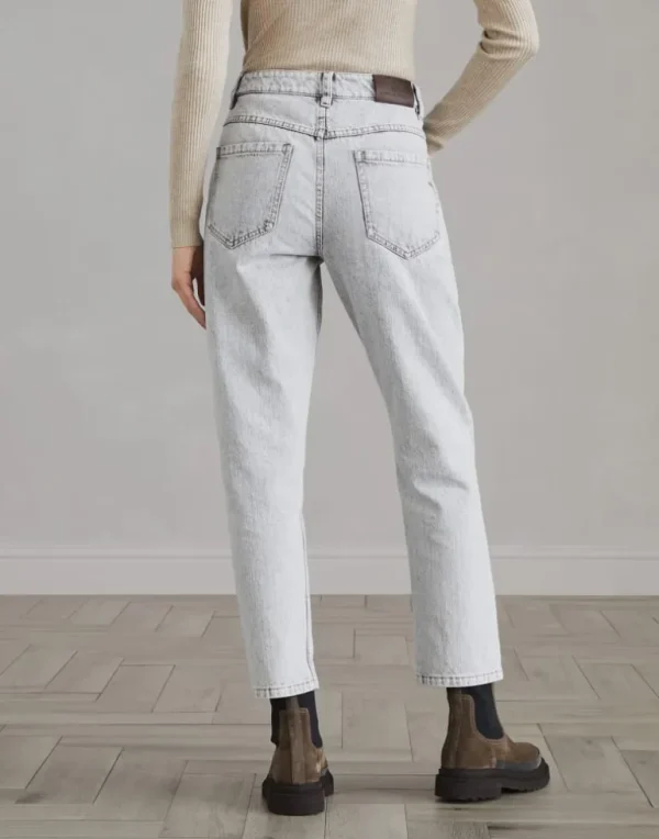 Authentic denim straight trousers with shiny bartack