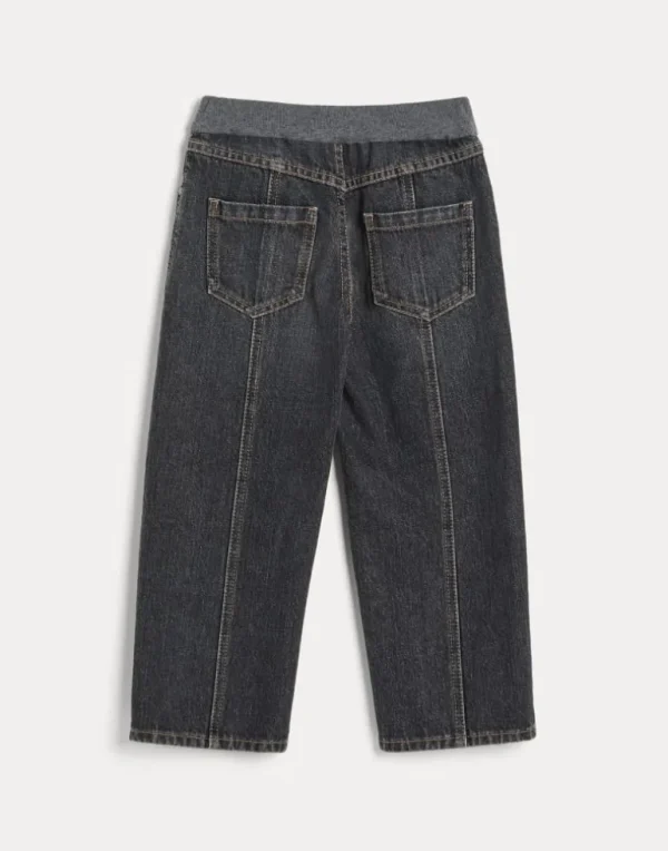 Authentic denim straight trousers with monili