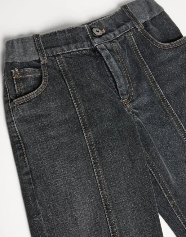 Authentic denim straight trousers with monili