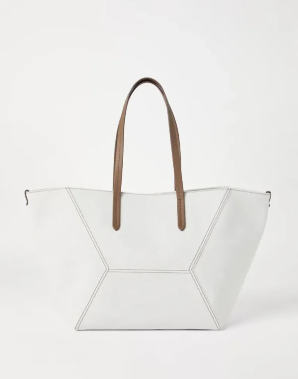 BC Duo bag in cotton and linen gabardine with monili