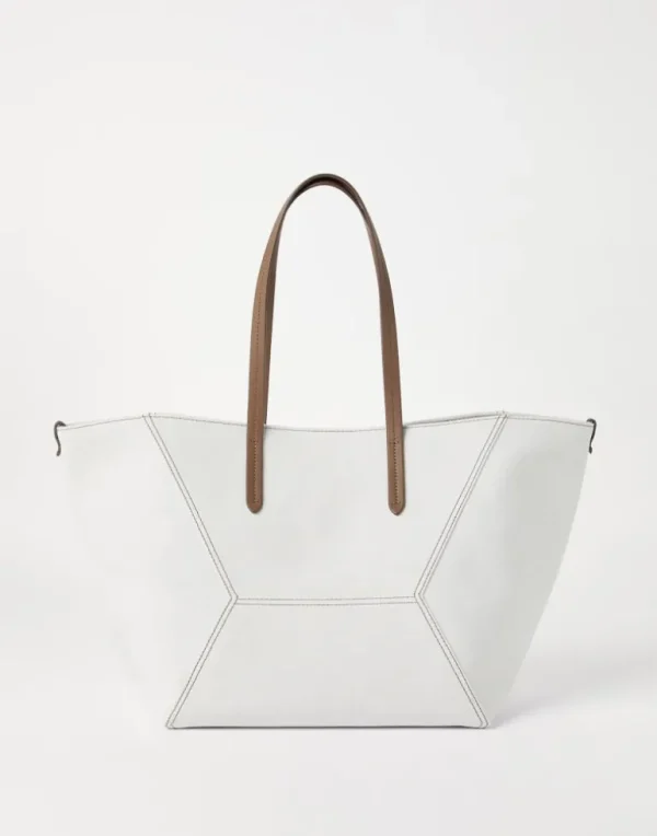 BC Duo bag in cotton and linen gabardine with monili