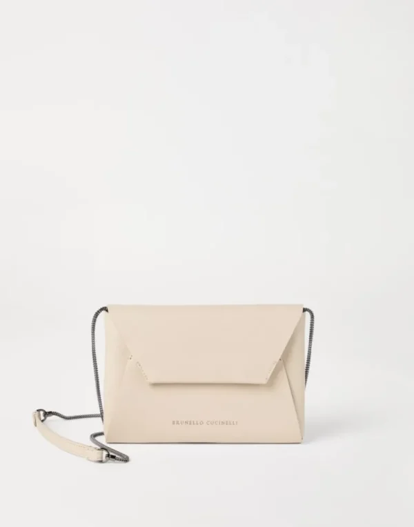 BC Duo pochette in grained leather with precious chain