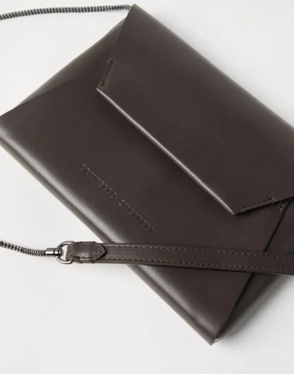 BC Duo pochette in grained calfskin with precious chain