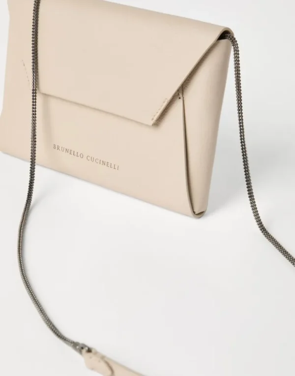 BC Duo pochette in grained leather with precious chain