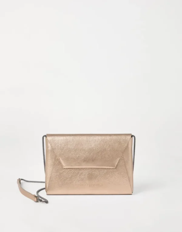 BC Duo pochette in lamé calfskin with precious chain