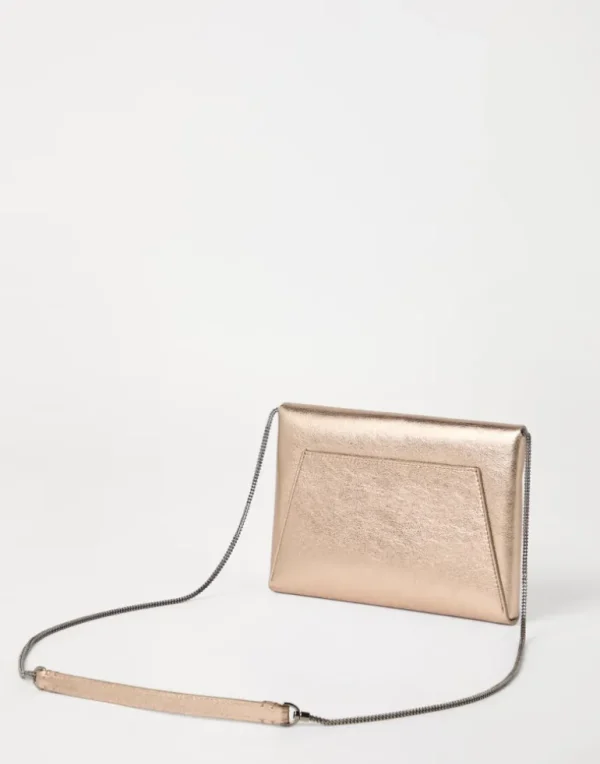 BC Duo pochette in lamé calfskin with precious chain