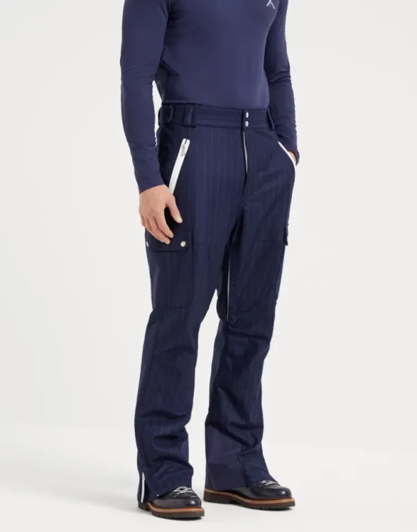 Bonded chalk stripe virgin wool flannel Mountain trousers with Thermore® padding and cargo pockets