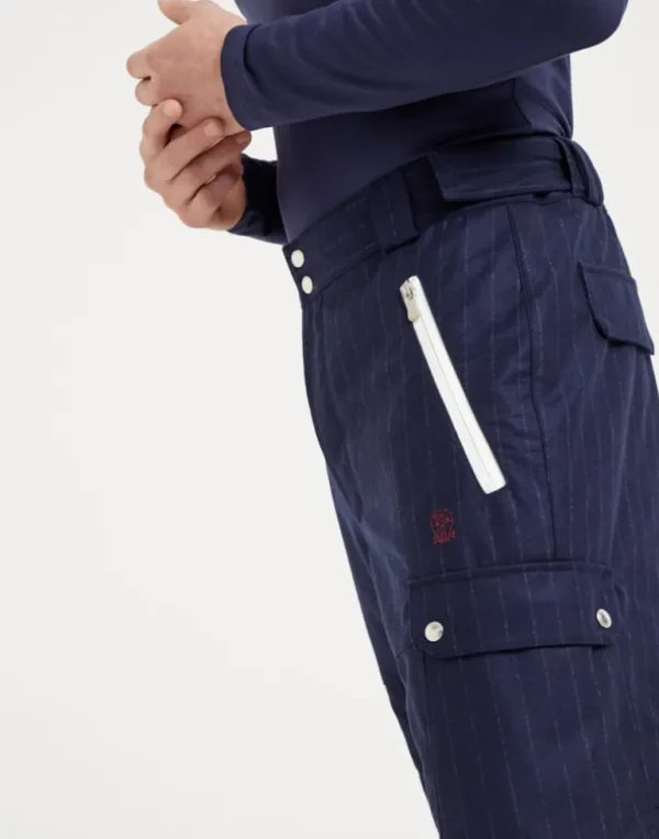 Bonded chalk stripe virgin wool flannel Mountain trousers with Thermore® padding and cargo pockets