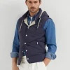 Bonded nylon down vest with detachable hood