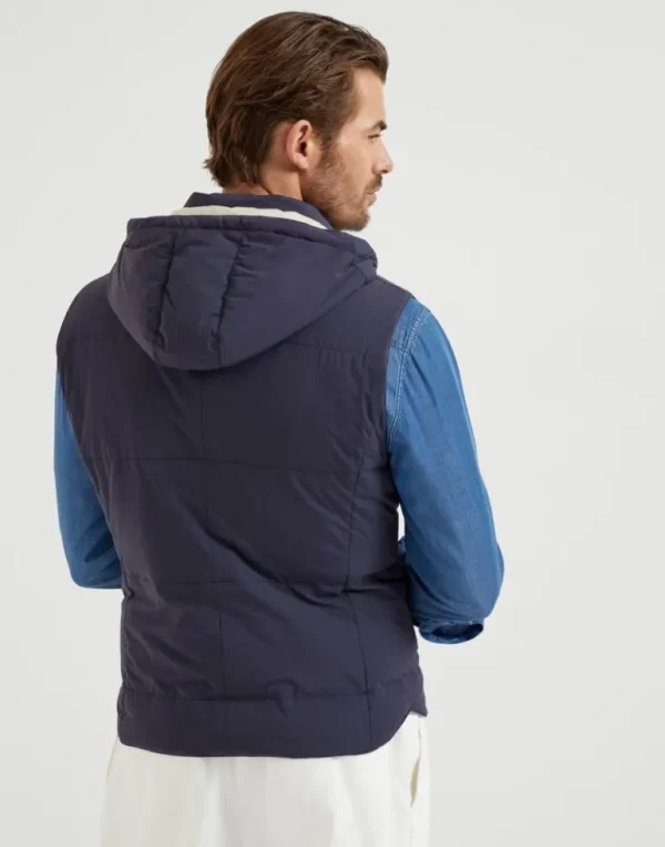 Bonded nylon down vest with detachable hood