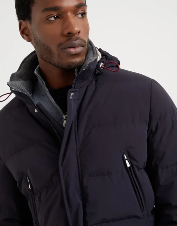 Bonded taffeta down jacket with detachable hood