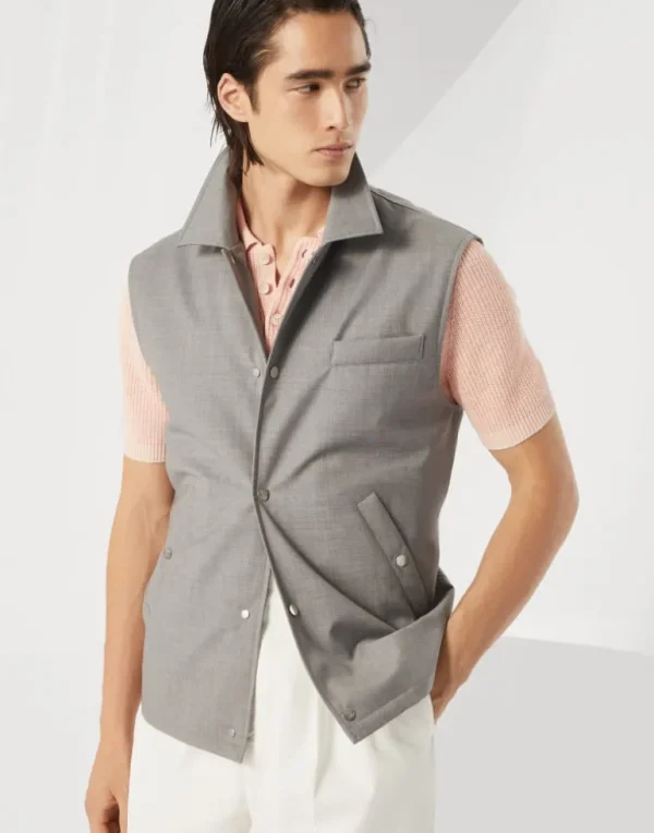 Bonded virgin wool fresco vest with Thermore® padding and shirt-style collar