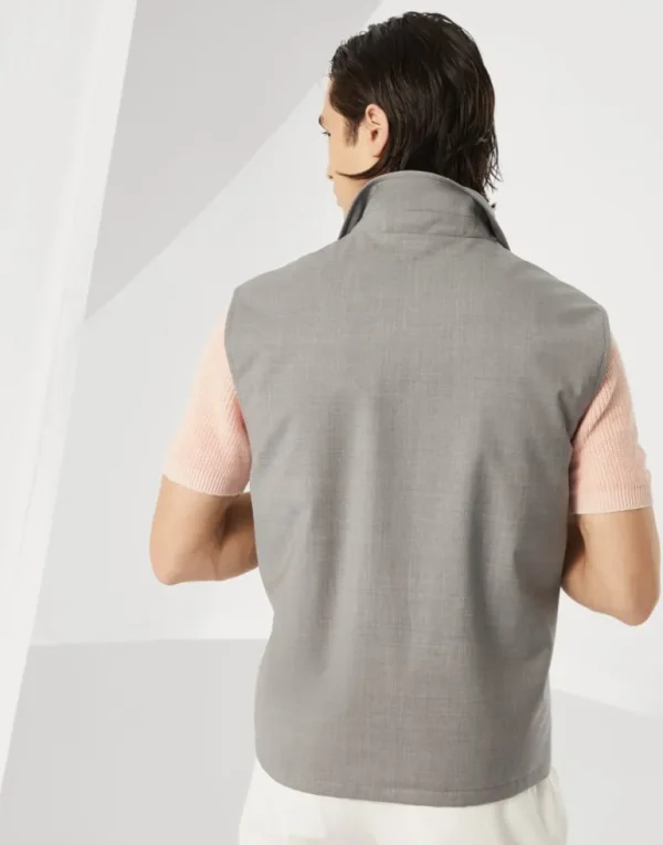 Bonded virgin wool fresco vest with Thermore® padding and shirt-style collar