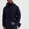 Bonded wool flannel down coat with detachable hood