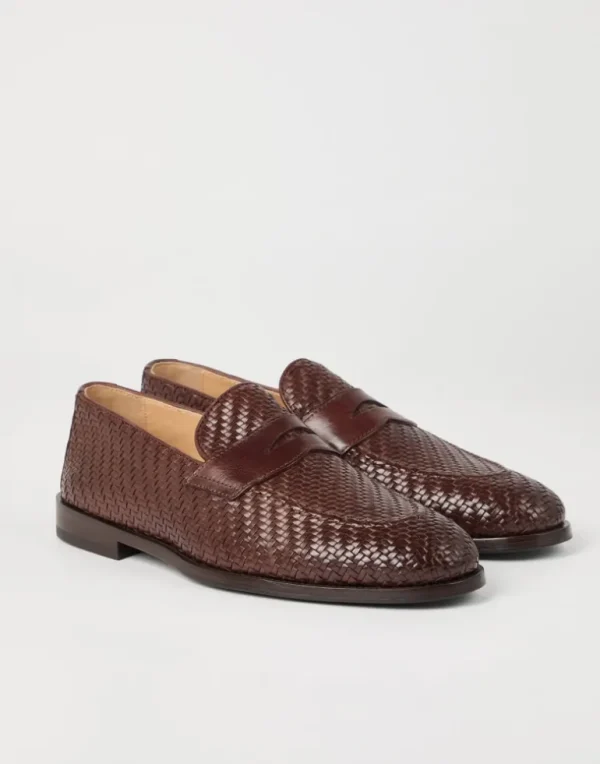 Braided calfskin penny loafers