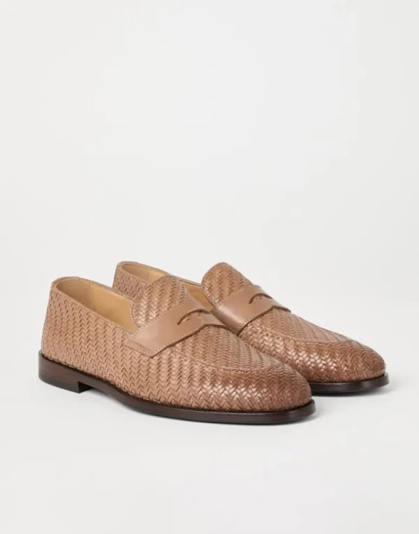 Braided calfskin penny loafers