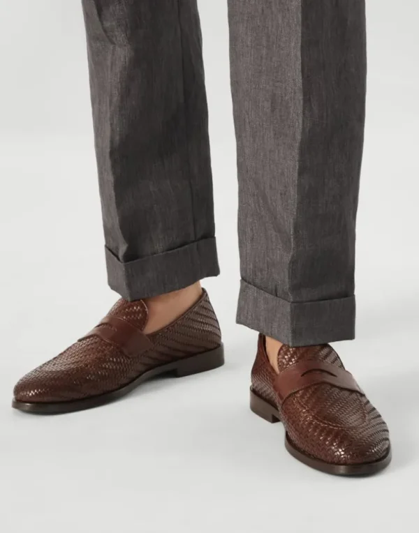 Braided calfskin penny loafers