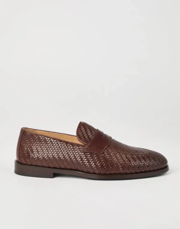 Braided calfskin penny loafers