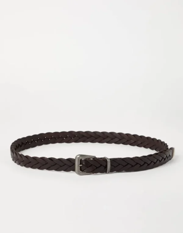 Braided leather belt with monili