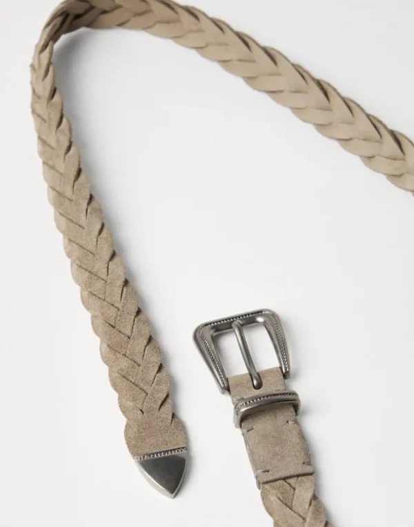 Braided leather belt with monili