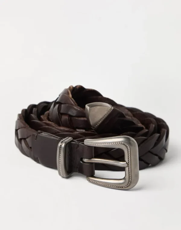 Braided leather belt with monili