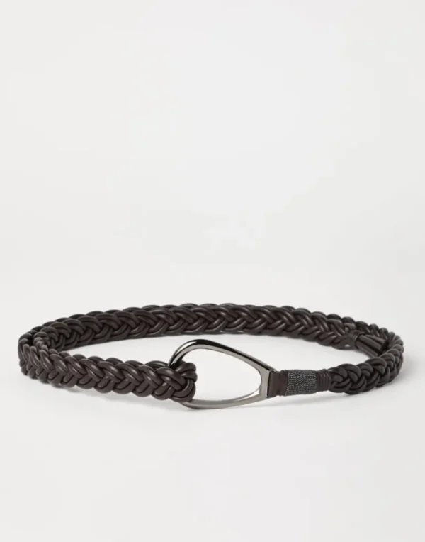 Braided nappa leather belt with precious detail