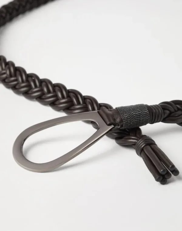 Braided nappa leather belt with precious detail