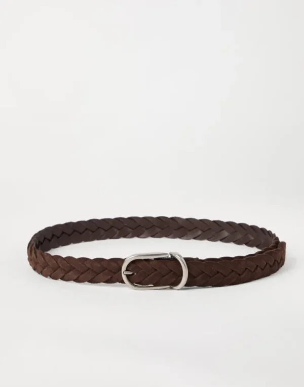 Braided suede calfskin belt with rounded buckle