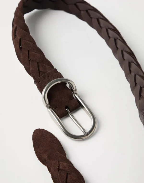 Braided suede calfskin belt with rounded buckle