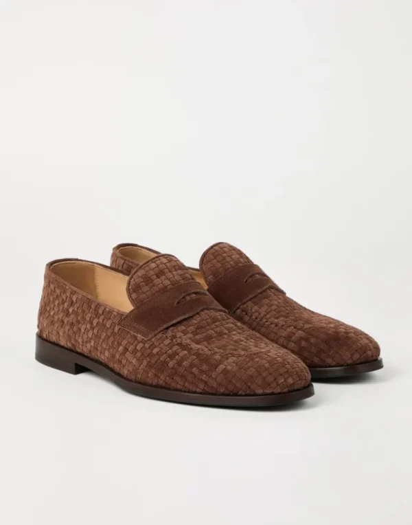 Braided suede penny loafers