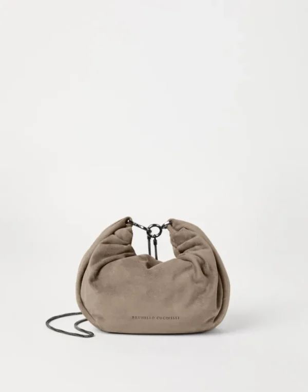 Brioche hobo bag in suede with precious chain