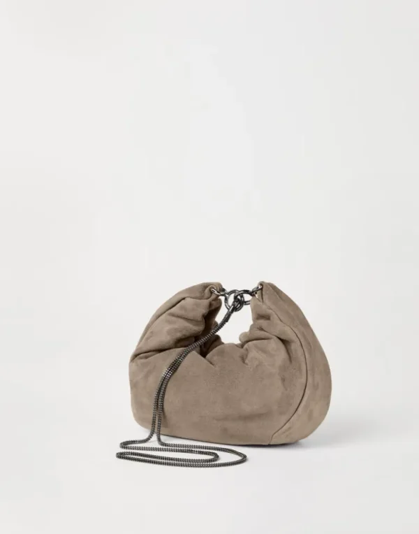 Brioche hobo bag in suede with precious chain