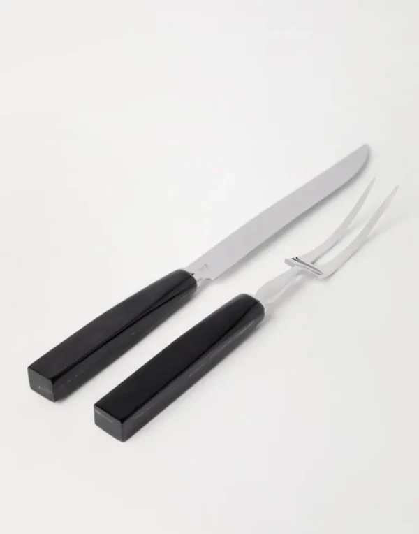 Buffalo horn and steel carving set